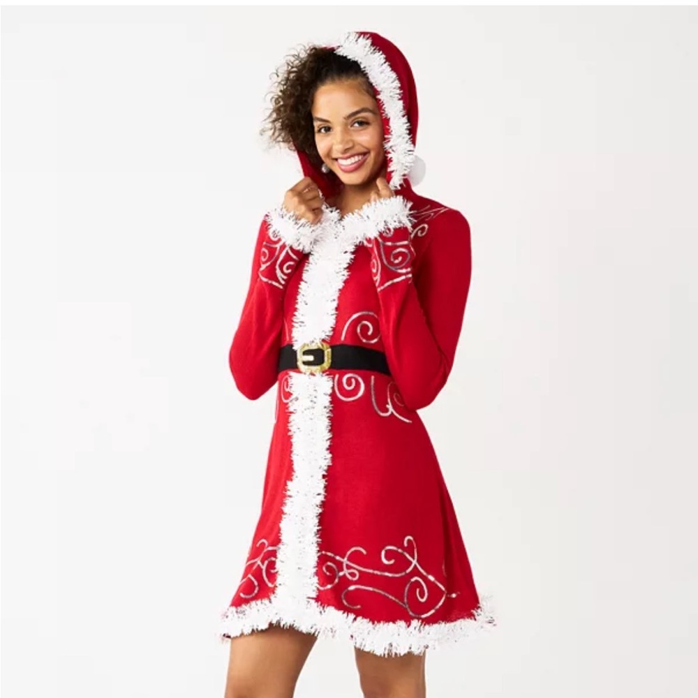 Love & Let Love Love & Let Love Santa Fit & Flare Dress with Hood Sz L